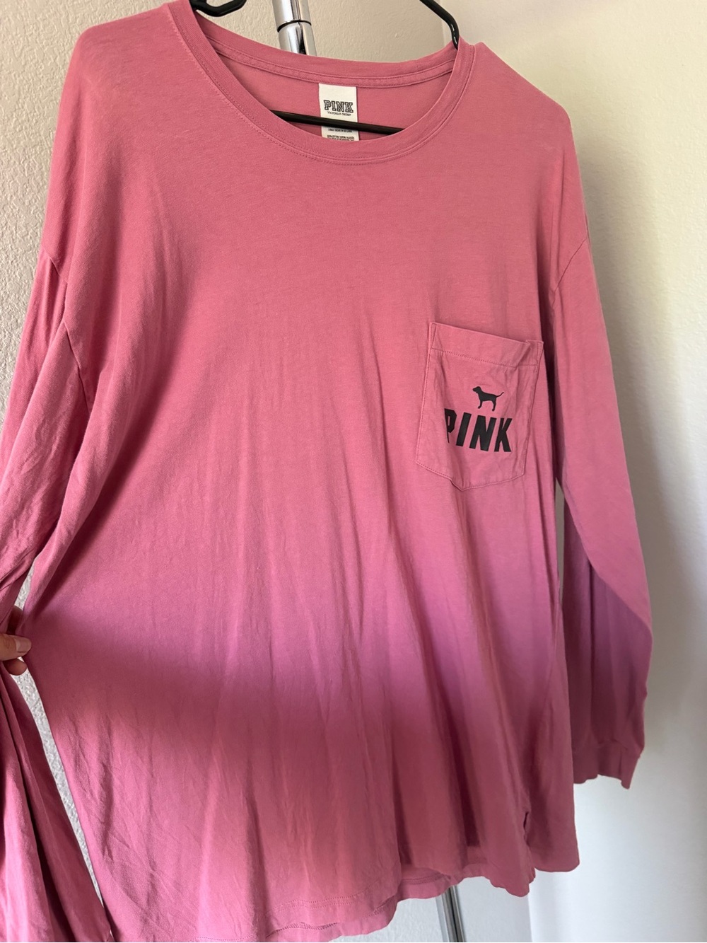 PINK Victoria's Secret Long Sleeve Pocket Tee in Dusty Rose Ombre